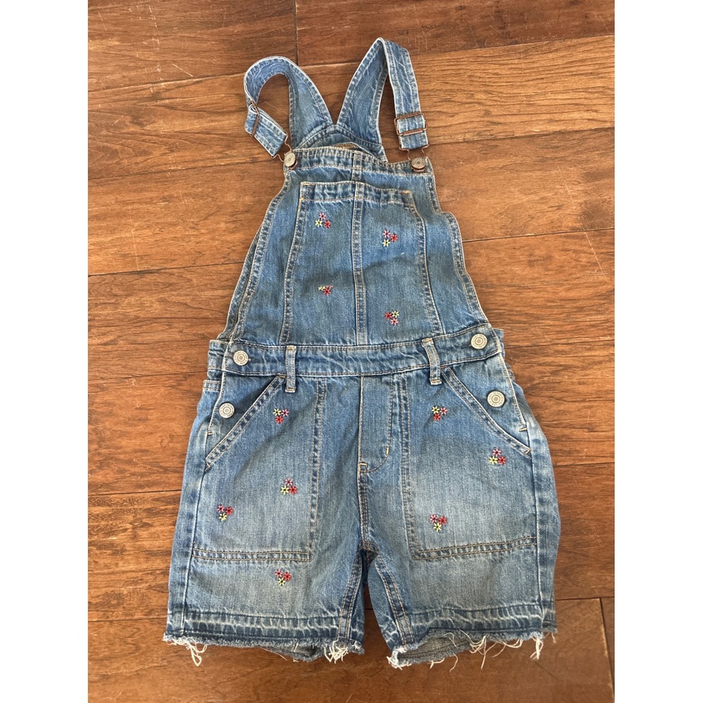 Vintage Gap‎ Denim Floral Embroidered Shortall Overalls Medium Wash Y2K M